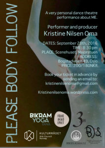 Plakat for forestillingen Please Body Follow Kristine Nilsen Oma Plakat for forestillingen Please Body Follow Kristine Nilsen Oma