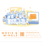 plakat om filmkveld, "movie & mingle"